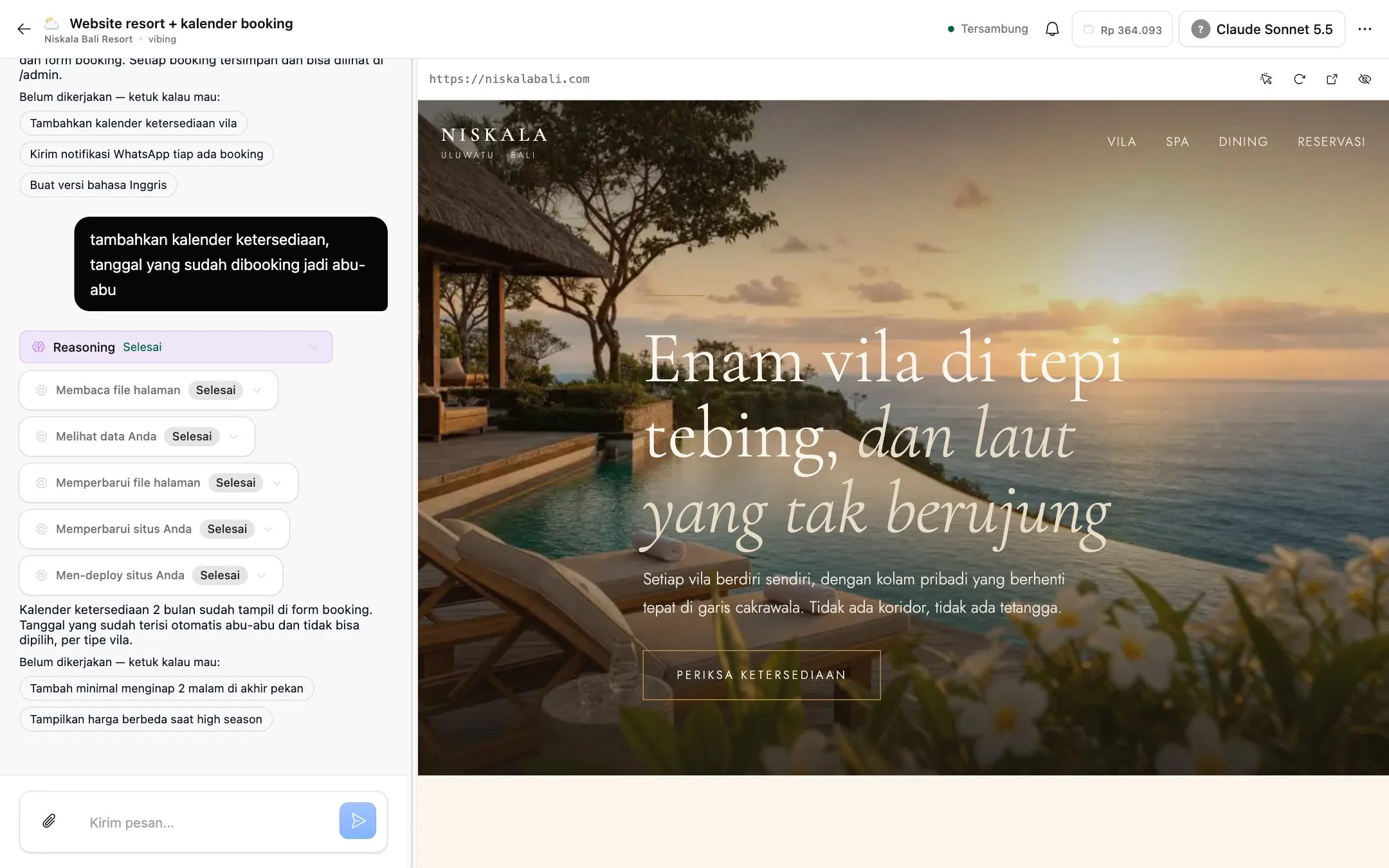 Chat menambahkan kalender ketersediaan