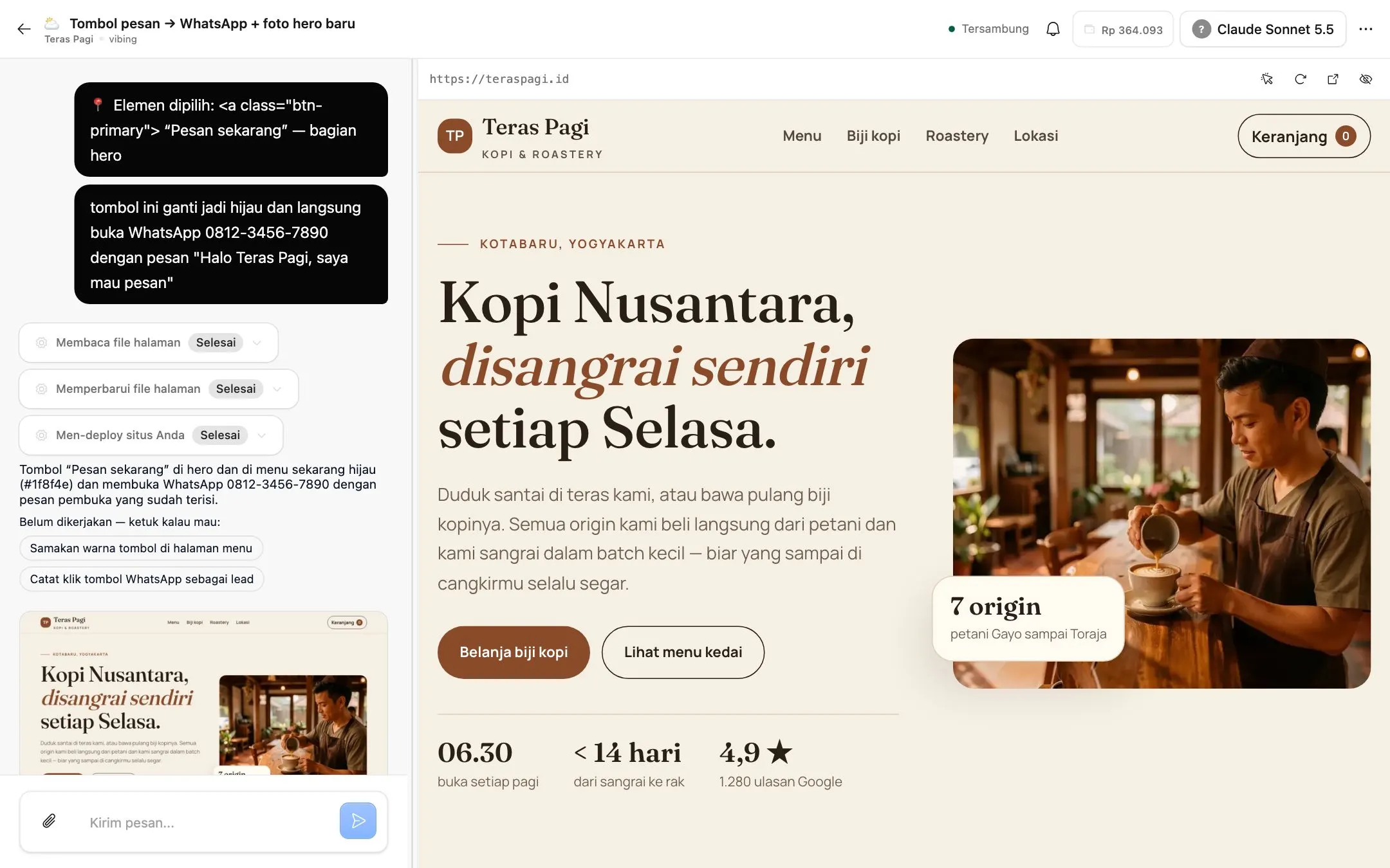 Chat dengan elemen yang dipilih dari preview