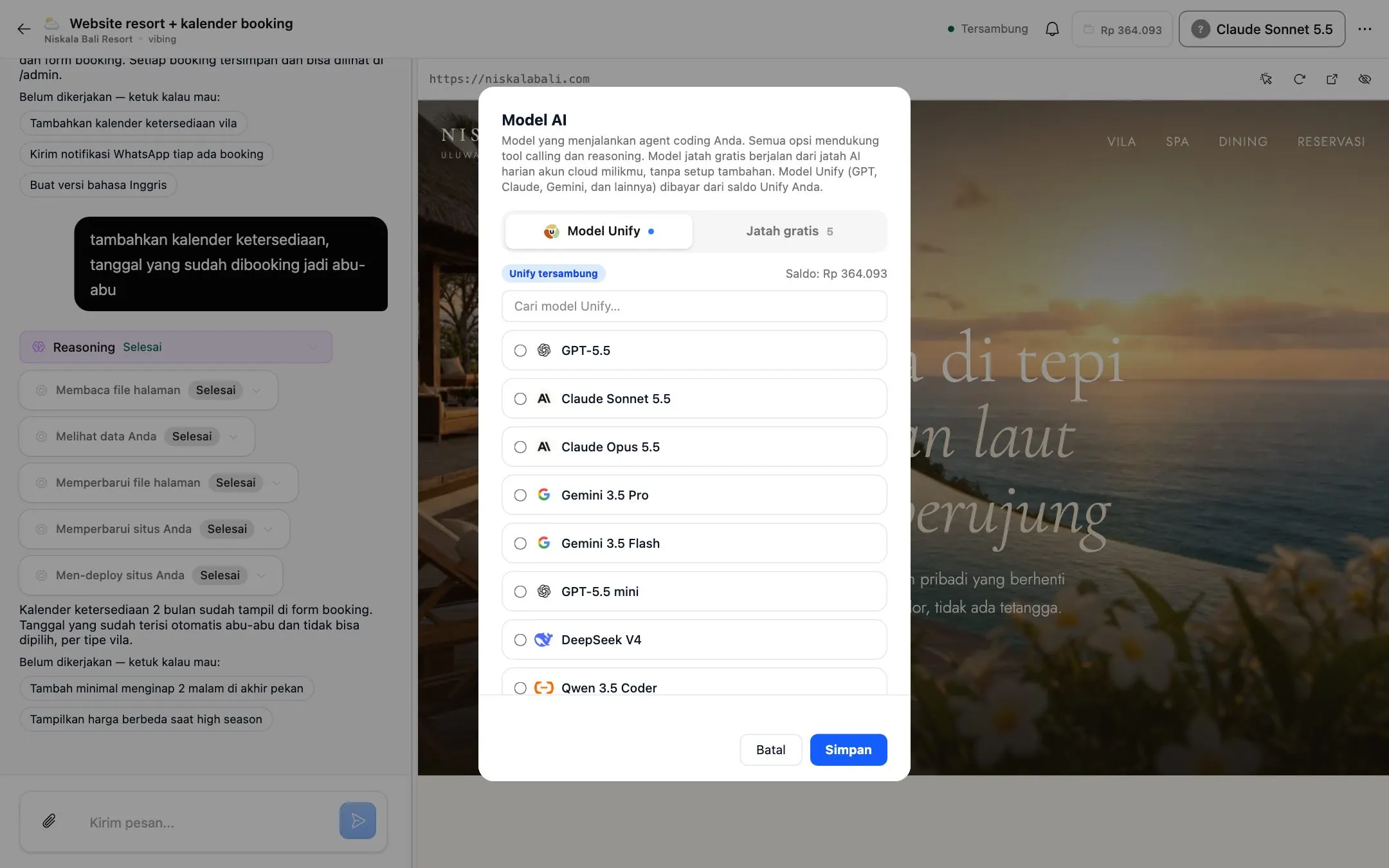 Pilih model AI