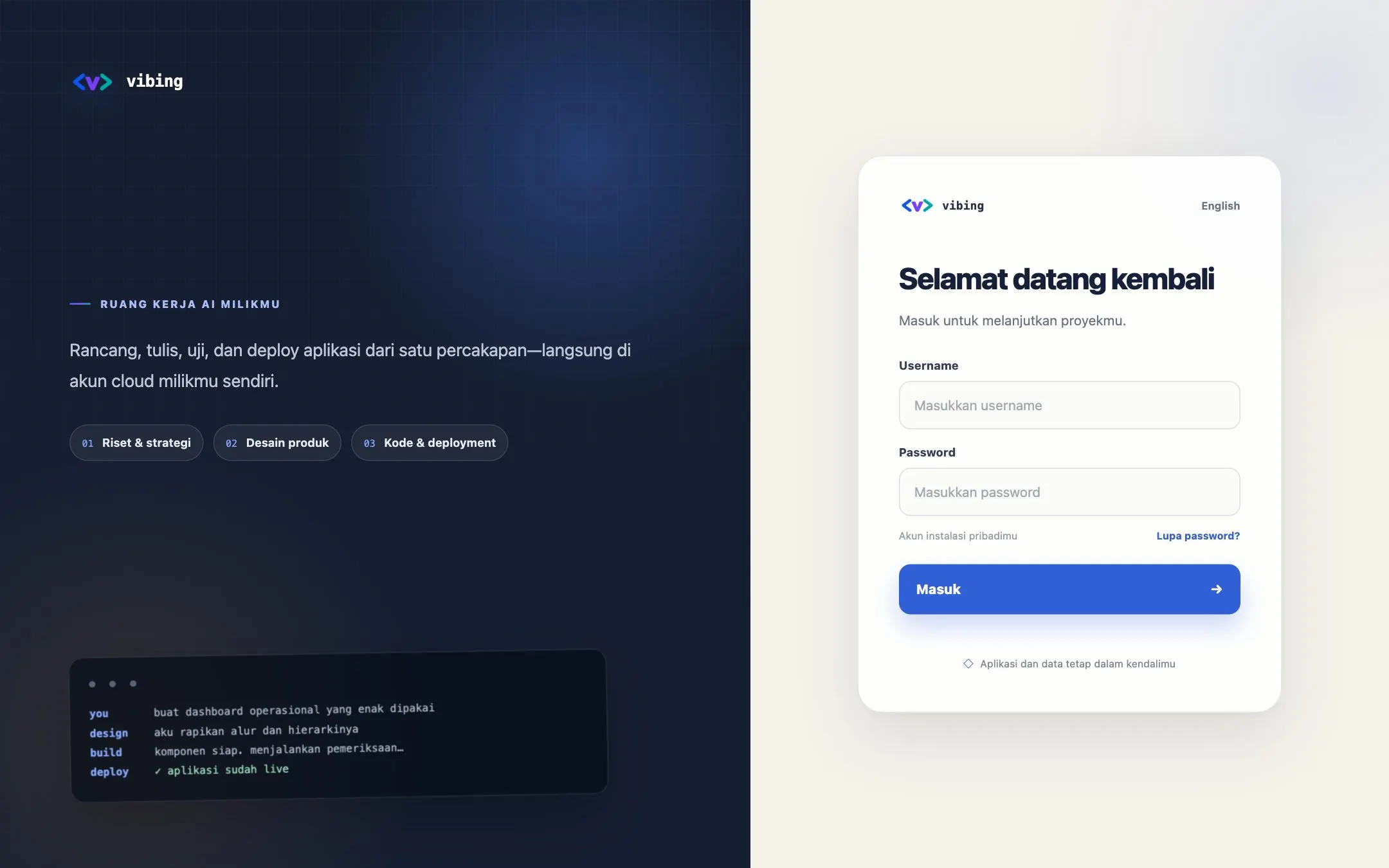 Halaman login Vibing
