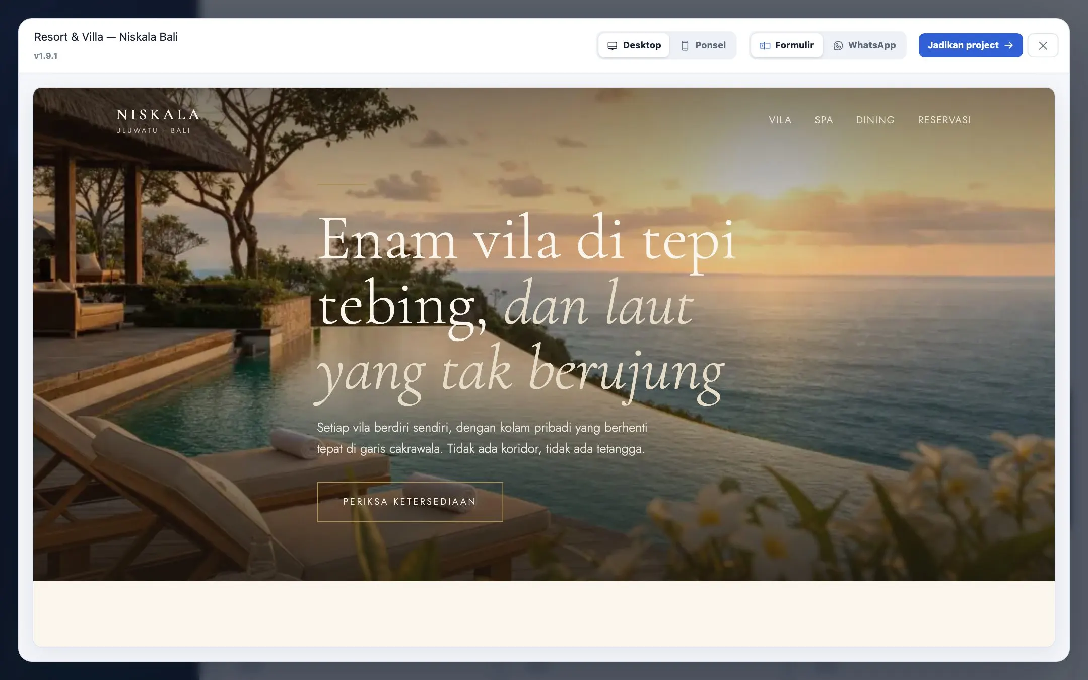 Preview template resort desktop