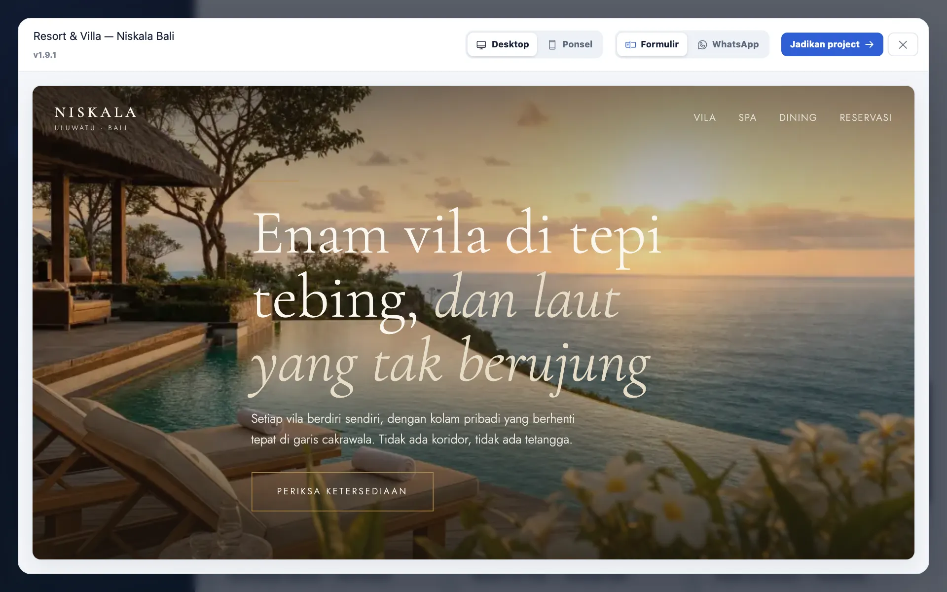 Preview template Resort & Villa dalam ukuran desktop